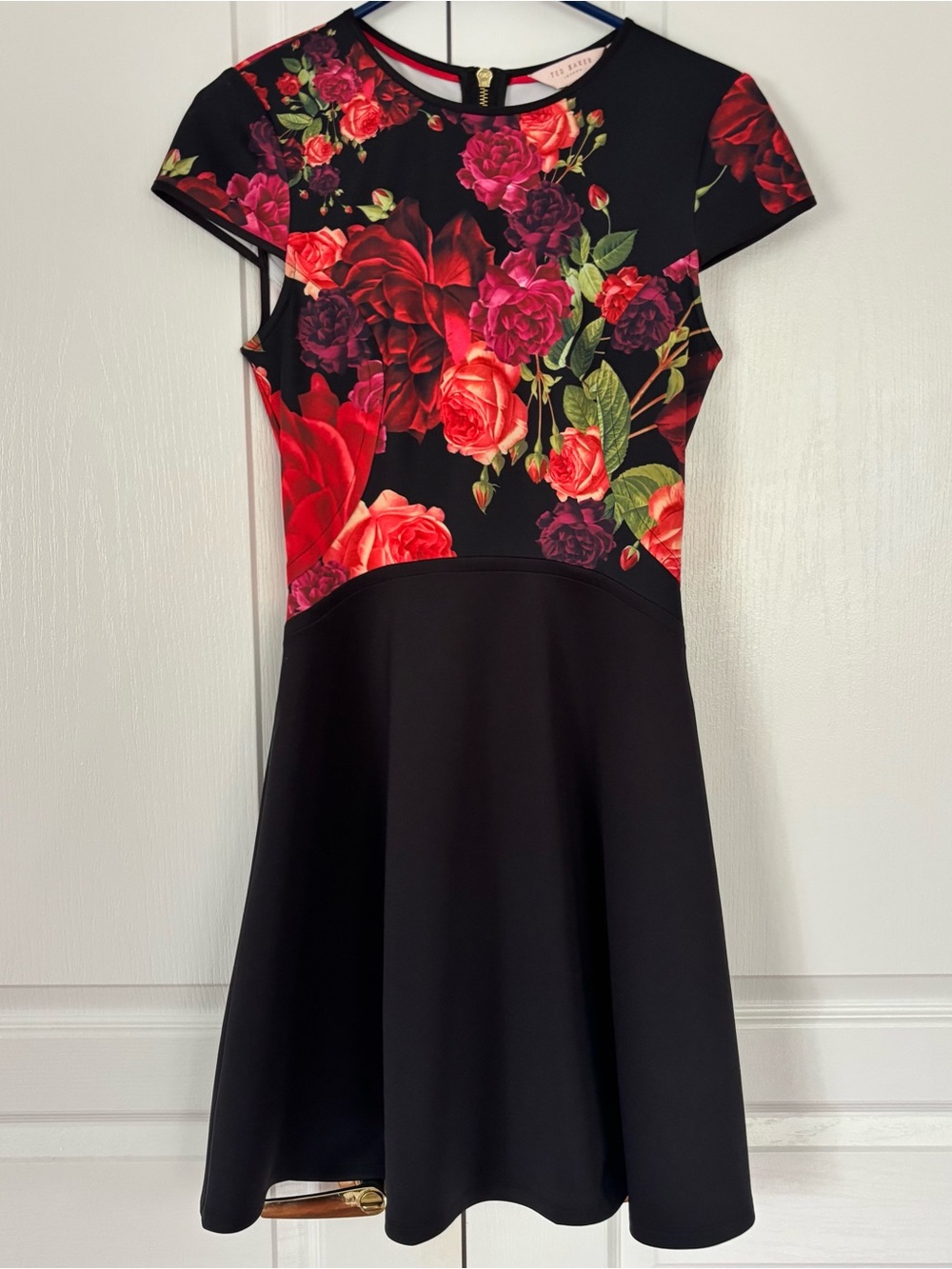 Ted Baker Black Dress with Red & Pink Floral Bodice